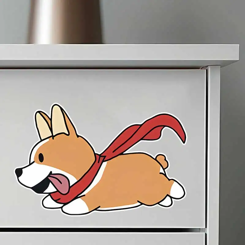 Corgi Dog Running Wall Stickers Cute Animal Home Decorations for Living Room Cabinet Fridge Car Decals AA33