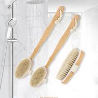 Natural Bristles Back Scrubber Shower Brush With Detachable Long Wooden Handle D