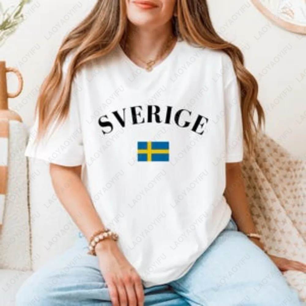 السويد تي شيرت Sverige قميص سويدي ستوكهولم هدية السفر العلم السويدي تي شيرت Malmo تذكارية شويدن ملابس نسائية تي شيرت