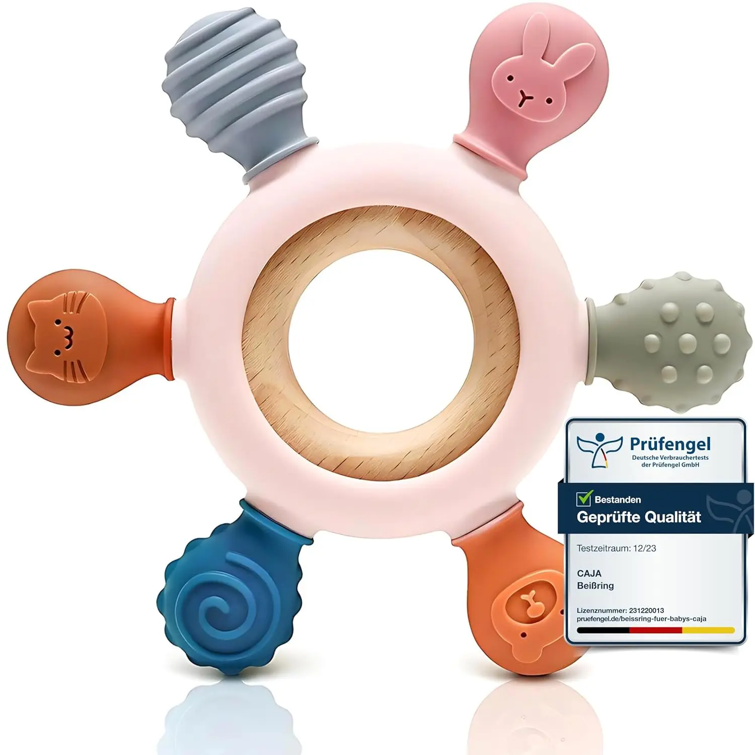 Baby-Beißring – Beißspielzeug mit Tiermotiv aus Silikon und Holz, zur Pflege von Babys