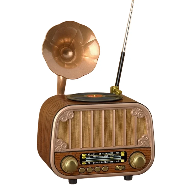 

Full Band Retro Record Design Radio Player Wireless Bluetooth Speakers Stereo Sound Music Support TF AUX U Disk Caixa De Som