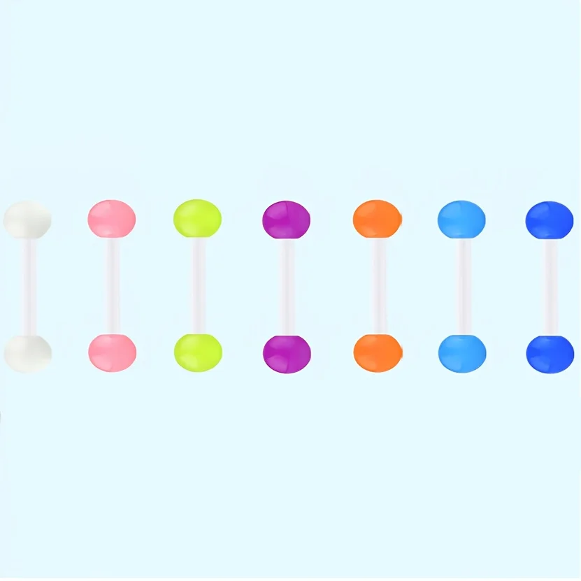 7pcs Funky Glow-in-the-Dark Tongue Piercing Ball Studs Set  Acrylic Body Jewelry for Parties & Casual Attire, Holiday Theme