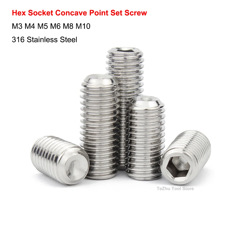 

316 Stainless Steel Hex Hexagon Socket Concave Point Grub Set Screw Allen Headless Screws M3 M4 M5 M6 M8 M10