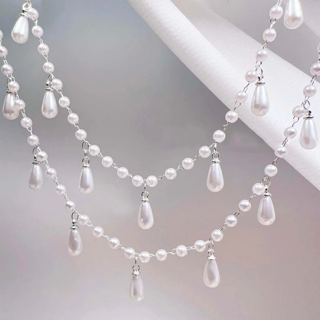 0.5 متر 1 متر تقليد اللؤلؤ Waterdrop سحر مطرز سلسلة البلاستيك الأبيض الكرة الخرز النحاس قلادة سلاسل القماش DIY بها بنفسك صنع المجوهرات