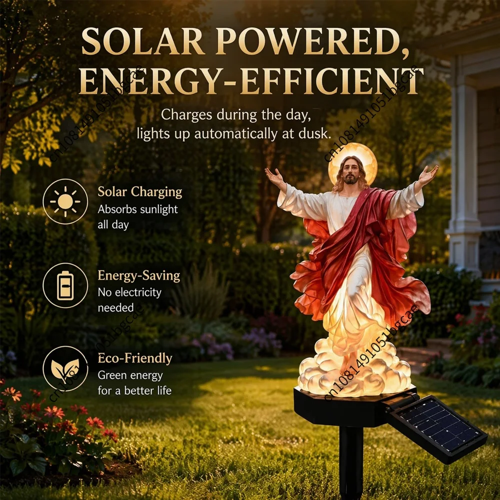 Solar-Powered Jesus Garden Statue with Glowing Night Lamp & Versatile Lighted Jesus Figurine for Garden Patio Lawn Decoration