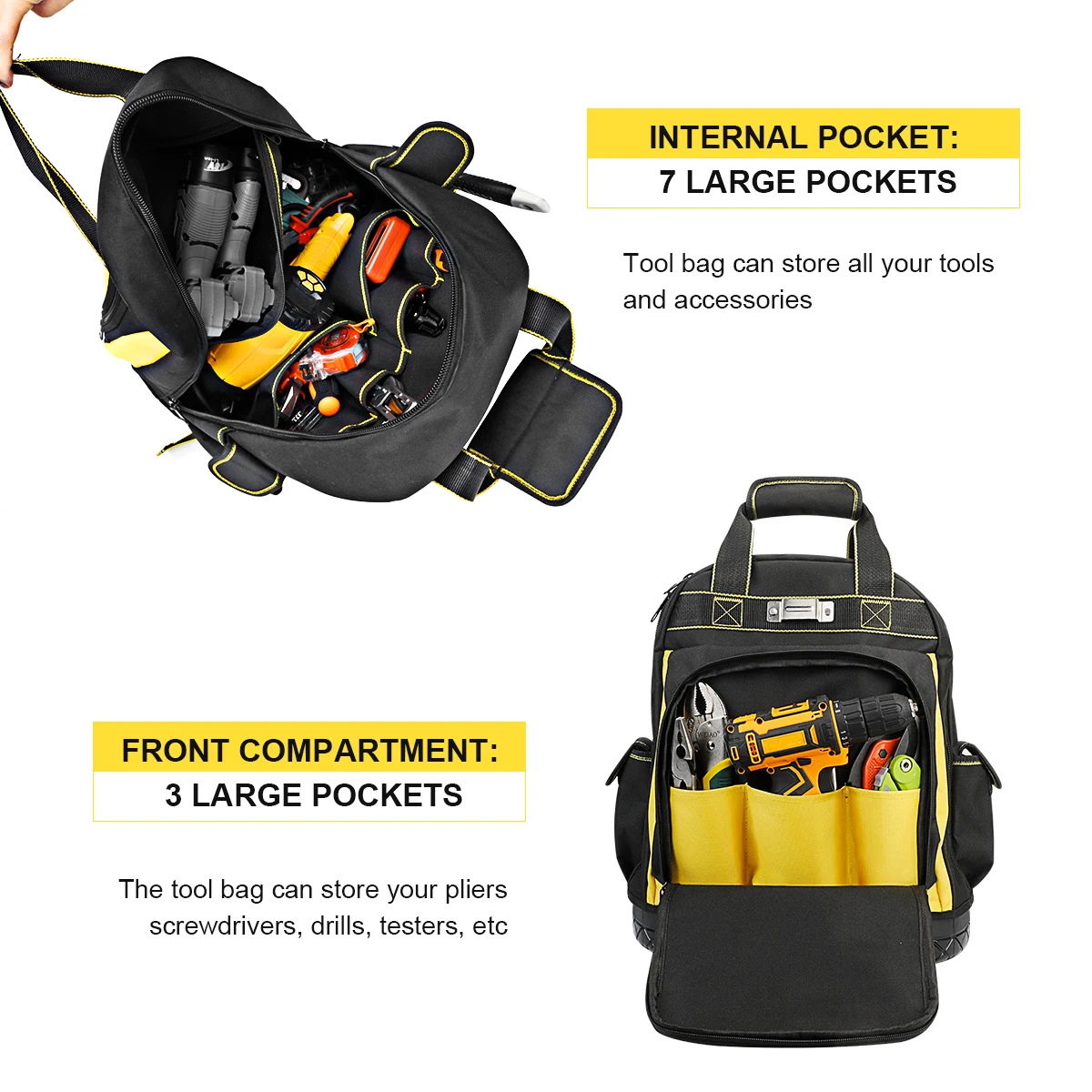 AIRAJ Tool Backpack Multiple Pockets Large Capacity Rubber Base Wear-Resistant and Durable Multifunctional Tool Storage Backpack