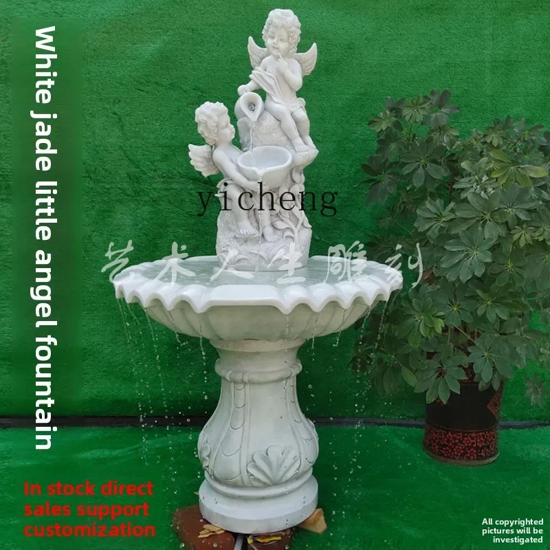 A30  stone carving white marble flowing angel European fountain courtyard flowing water landscape ornament