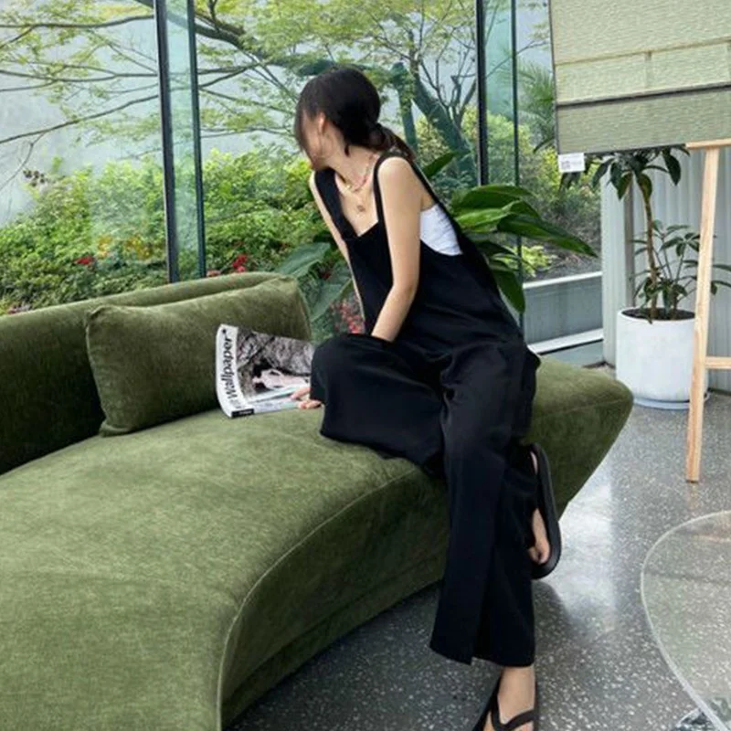Ice Silk Wide Leg Pants Women's New Summer Drapey Strap Jumpsuit Loose Slimming Thin Hong Kong Style Casual Long Pants