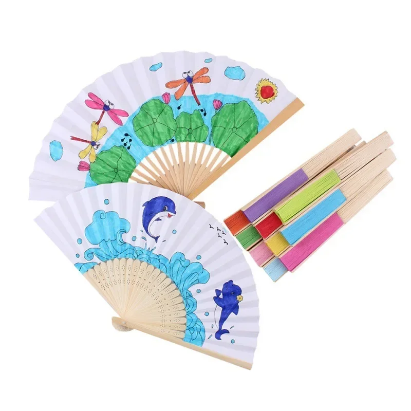 Hand Held Fan Blank White DIY Paper Bamboo Folding Fans for Practice Calligraphy Painting Fans For Wedding Party Decor Wed Gifts