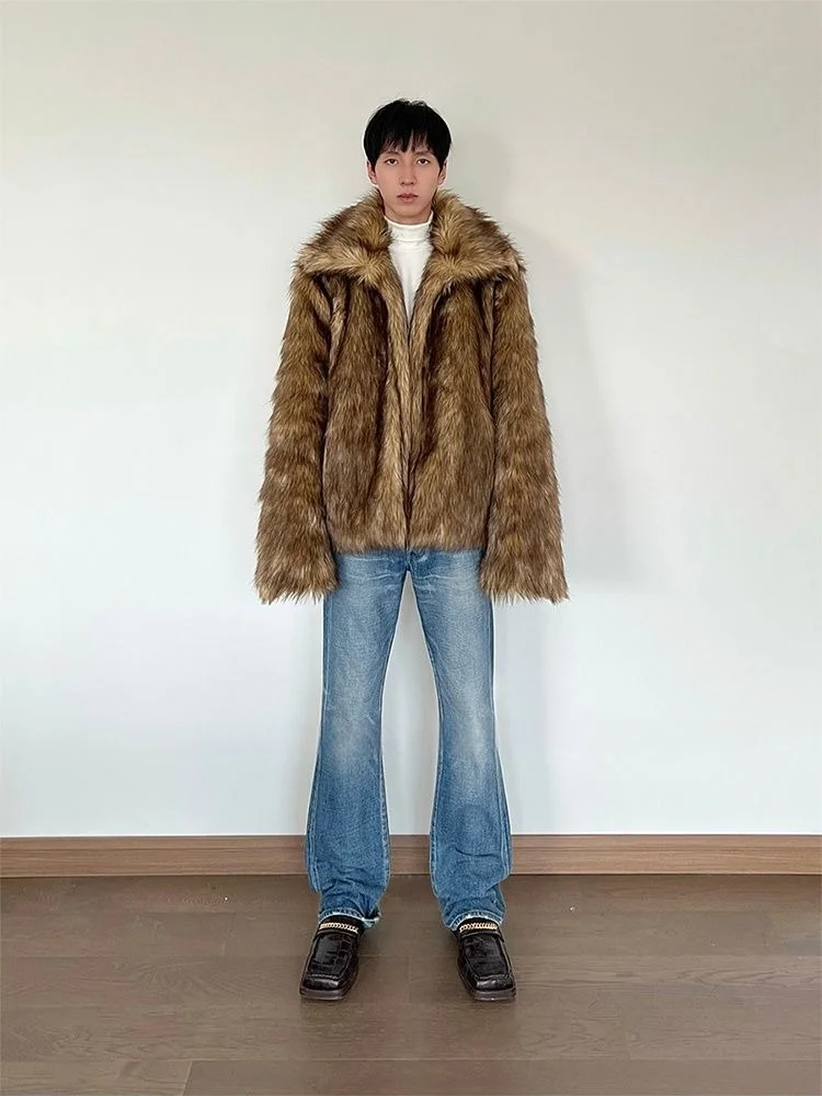 Men's Faux Fox Fur Thickened Coat Short Winter Plush Warm Furry Jacket Luxury Hip Hop Trendy Cold-Resistant Outwear Overcoat view 4