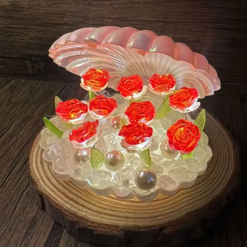 Shell Lamp Handmade Seashell Lamp Shell Decor Nightlight With Roses Design Decorative Night Light Beach Bathroom Decor For