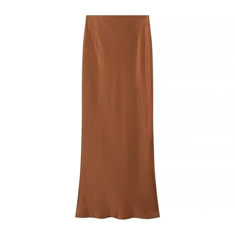 JNLEAOG Autunno Nuovo Faionable Gonna lunga in raso di seta Donna Casual Sle Vita alta Gonna a trapezio Tessuto in poliestere Busin S...