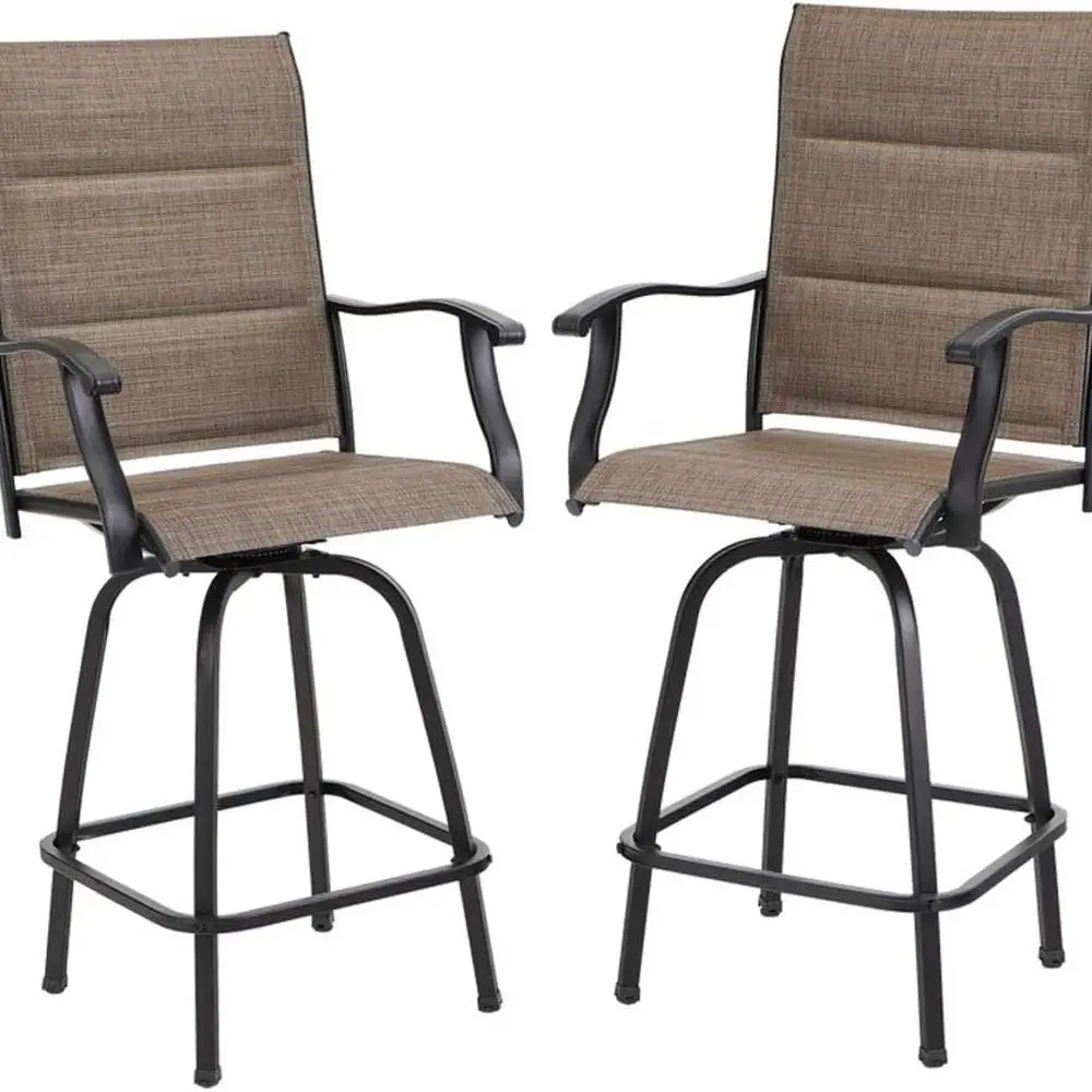 

PHI VILLA Set of 2 Outdoor Swivel Bar Stools All Weather High Top Patio Chairs with Padded Brown Textilene Seating for Kitchen a