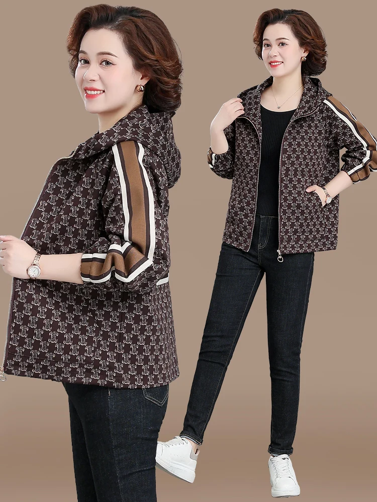 

Faionable Autumn Winter Jaet for Mom Large Size Hoodie Mid-aged And ly Women's Clothing Spring Autumn Sle Korean R...