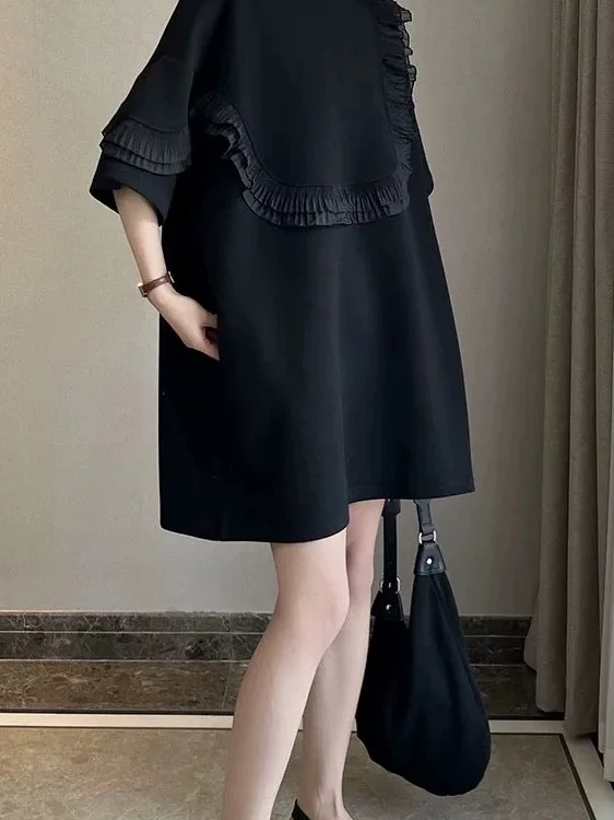 Grande taille femmes été nouveau coréen ample décontracté ort Sve t-shirt Dr haut de gamme sentiment a-ligne jupe ronde Ne h-ape