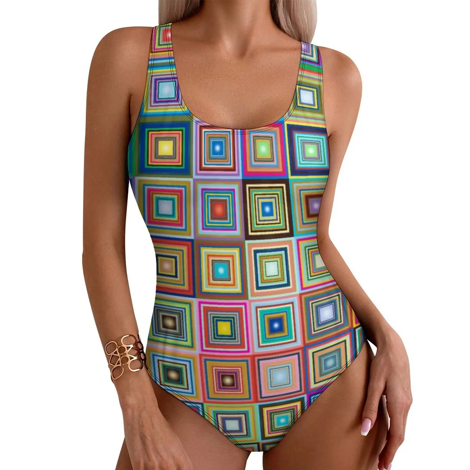 

Забавный красочный лоскутный купальник в стиле ретро с принтом плитки, купальник с эффектом пуш-ап, цельный праздничный монокини Rave, боди, сексуальная пляжная одежда «сделай сам»