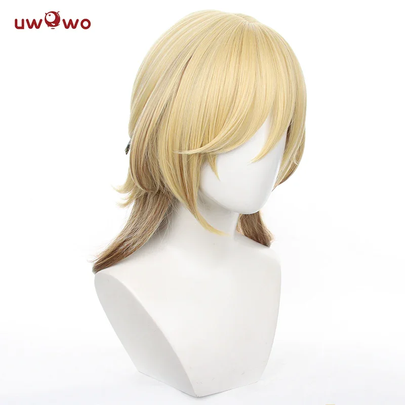 AUF LAGER UWOWO Kaveh Cosplay Perücke Mittleres Gelbes Haar 50 CM Lange Hitzebeständige Für Halloween Cosplay Tragen Outfit Perücken