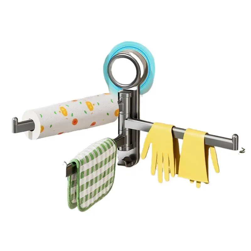 Swivel Towel Rack, 3-Arm Suction Cup Towel Holder, Thicken Aluminum Swing Out Towel Bar, Rustproof Space Saving Towel Hanger