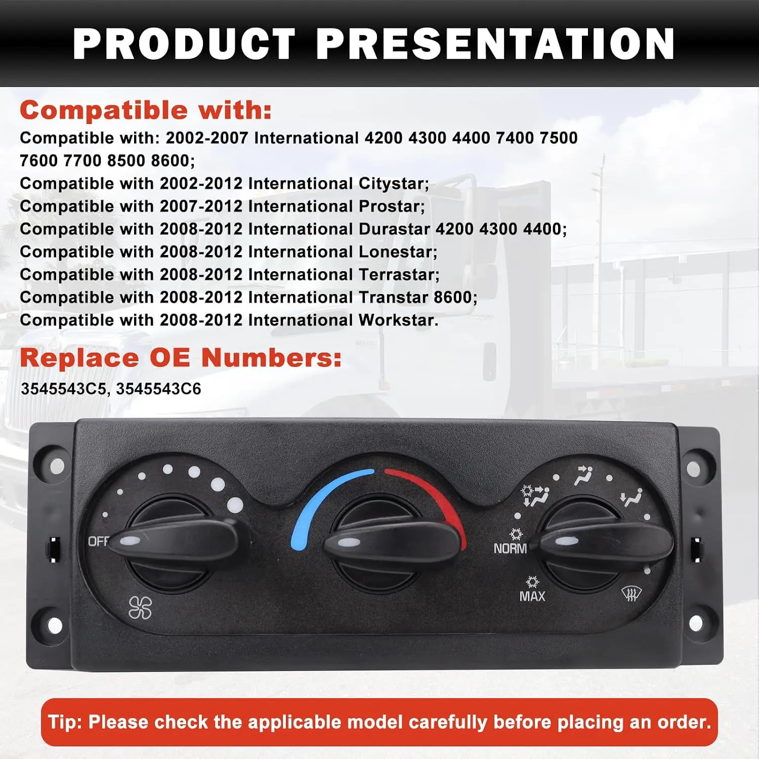 3545543C5 AC Heater Climate Control Module for International 4200 4300 4400 7400 7500 7600 7700 8500 8600 2002-2012 3545543C6