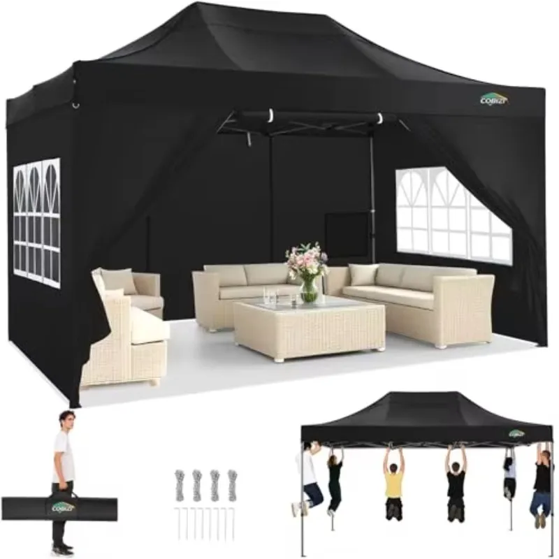 10x15 Heavy Duty Pop Up Canopy Tent with 4 Sidewalls Thicken Frame, Commercial Easy Up Outdoor Wedding Party Tents, All