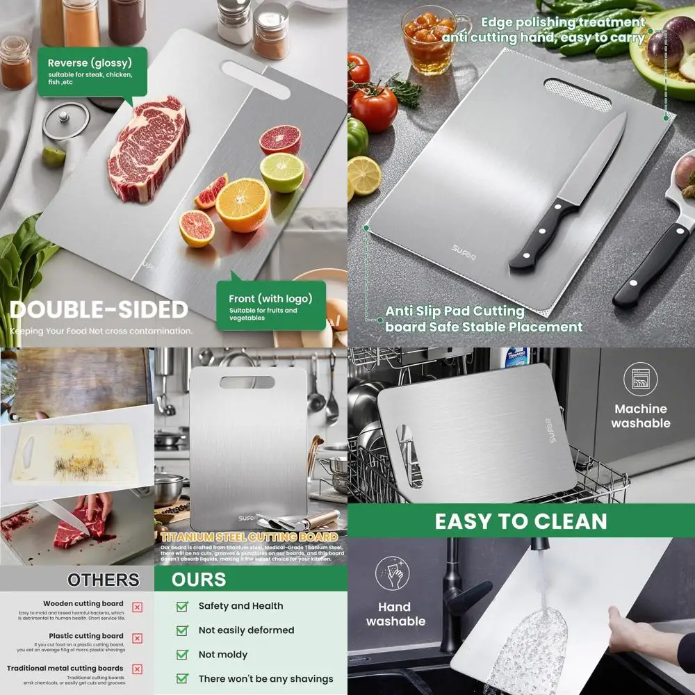 

Двойные разделочные доски из чистого титана, нескользящие кухонные разделочные доски, можно мыть в посудомоечной машине, легко очищаются, прочные для мяса, овощей,