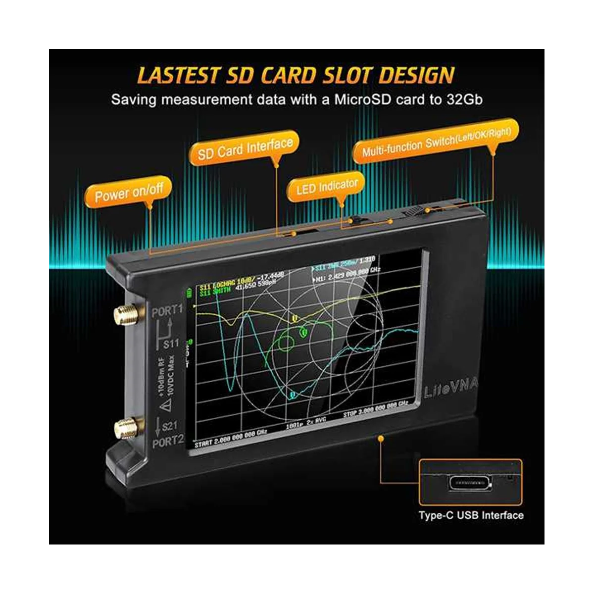 ベクトルネットワークアンテナアナライザー、ナルバンナ、50khz-6.3ghz、4インチのパラメーター、hf、vhf、uhf、swr、錠前屋のチャートのフェーズ遅延