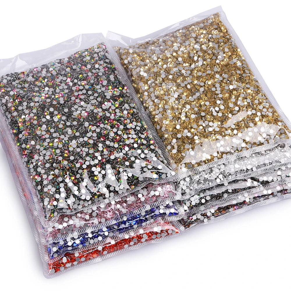 14400Pcs SS6-SS20 Glass Flatback Rhinestones Glitter Crystal AB Effects Non Hotfix Bulk Rhinestone For Nail Art Diy Craft Dress