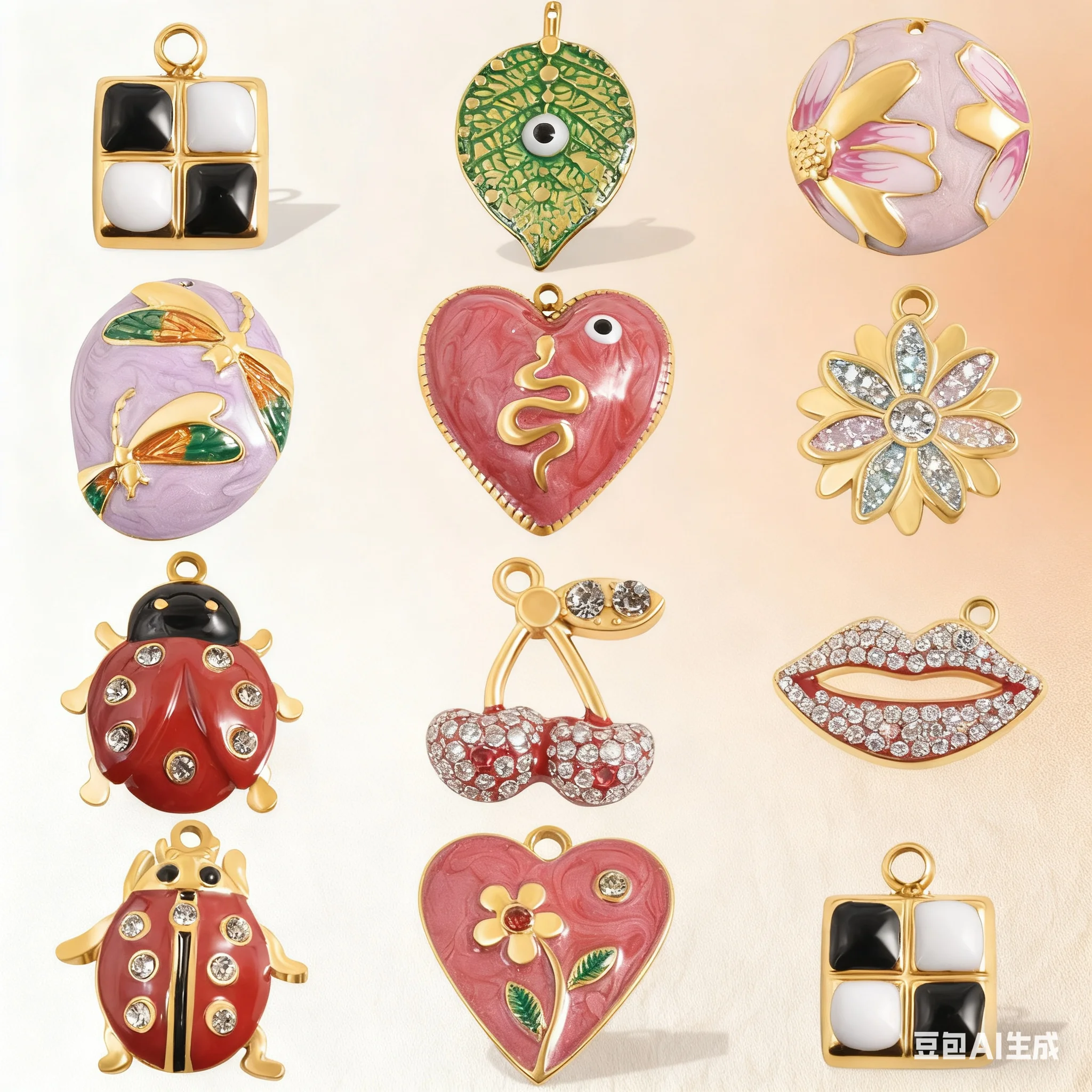 

3Pcs Fashion Charms Stainless Steel Pendant Jewelry Making Heart Plant Leaf Cherry Seven Star Ladybug Metal Accessories DIY Bulk