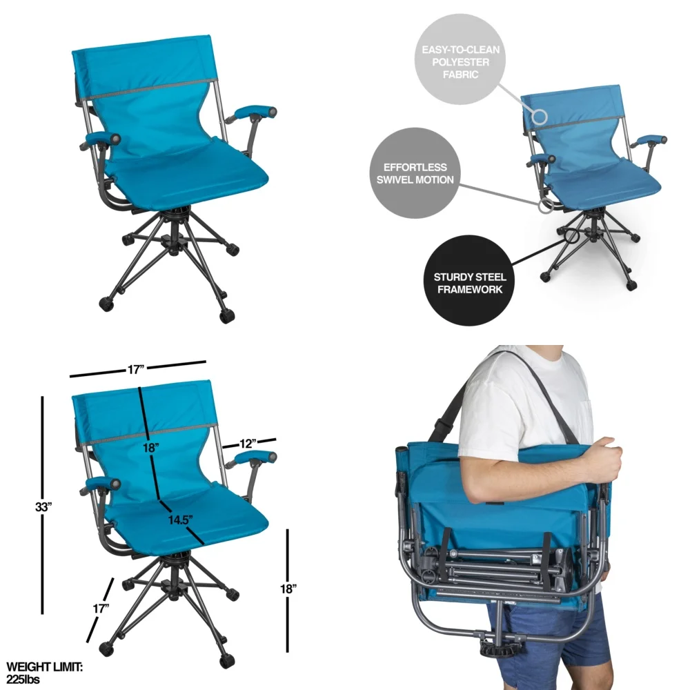 

camping chairPortable 360 Degree Swivel Camping Chair Outdoor Lawn Chair with Armrests Lightweight Foldable Teal Green for