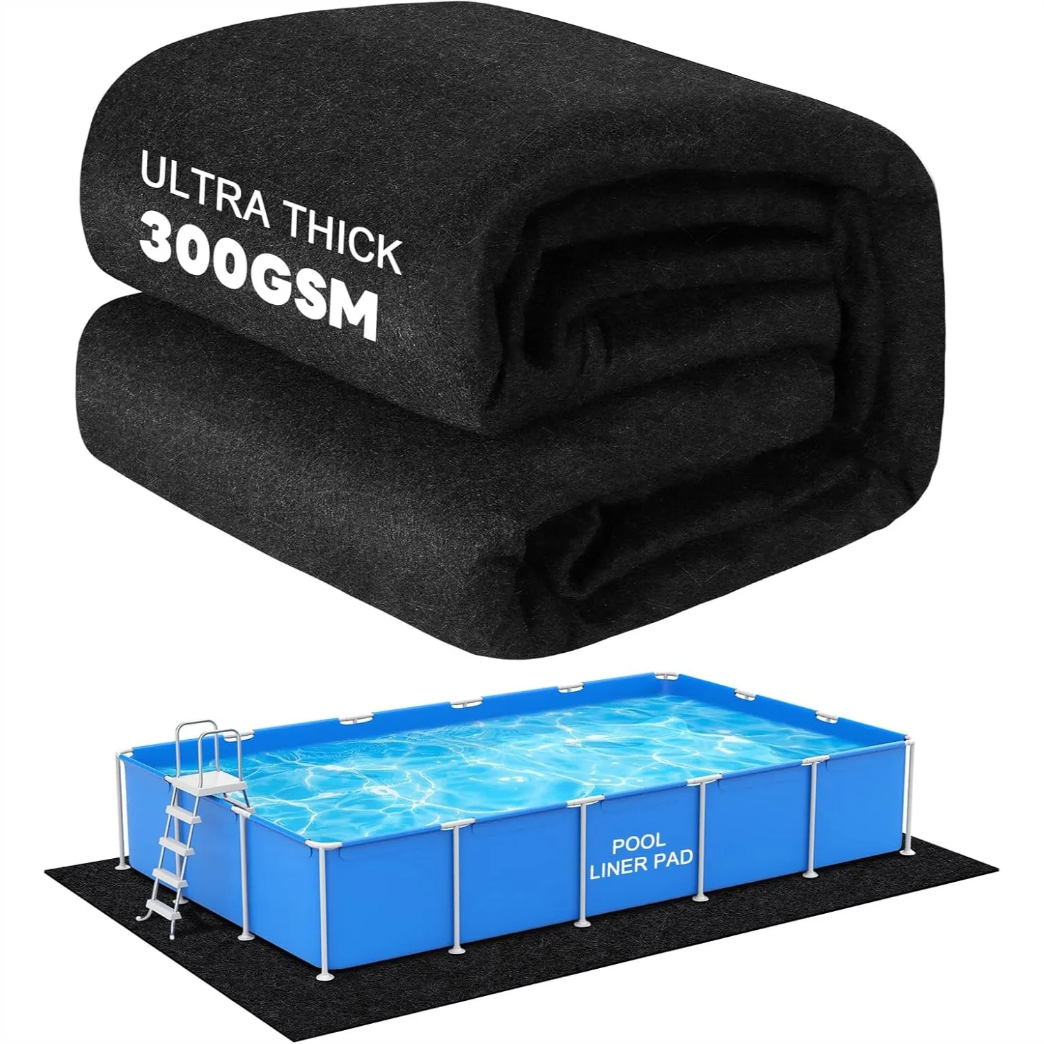 12x24ft Rectangle Pool Liner Pad for Above Ground Pools, 300G/M² Thicker Mat, Puncture Resistant, Easy Install, Extend Liner