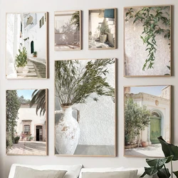 Scandinavian Simple Bohemian Wall Art Spanish Architecture Green Leaves Reeds HD Canvas Painting Poster Print Home Decor Gift