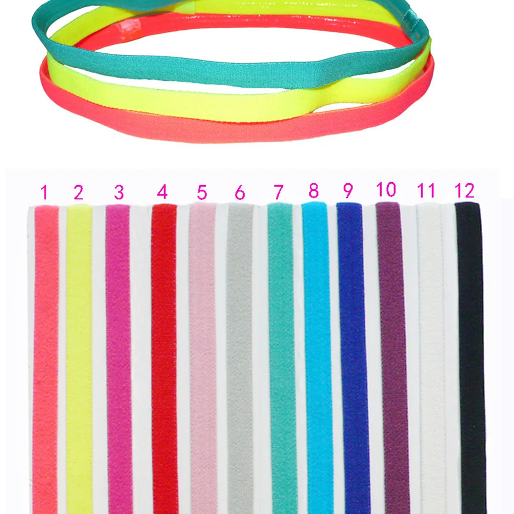 

12Pcs Candy Color Hairband Elastic Yoga Headband Sports Fitness Hair Hoop for Running Basketball Volleyball Soccer
