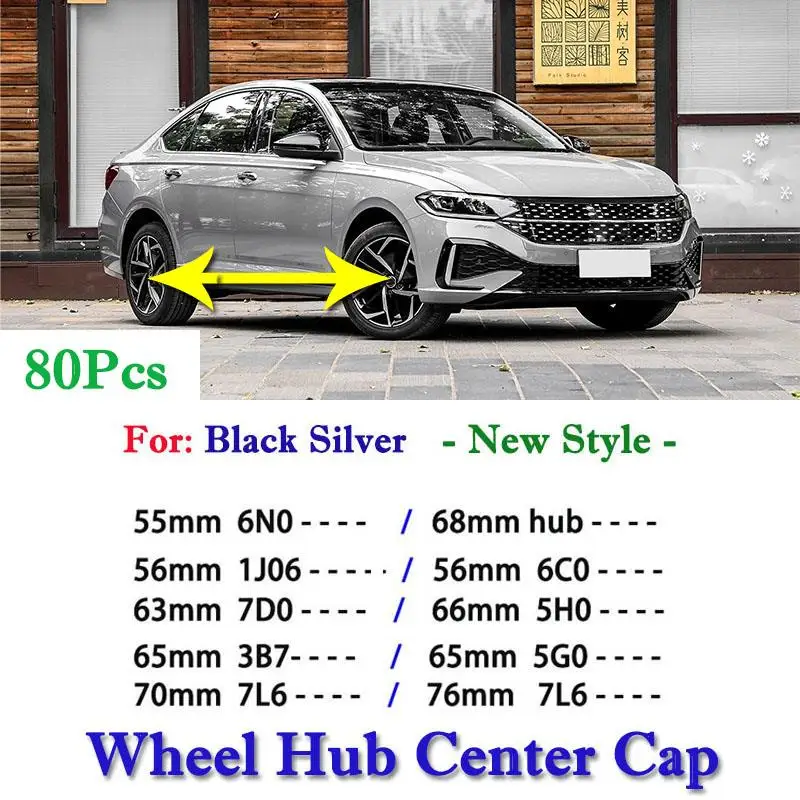 

80Pcs Black Silver New 55mm 56mm 60mm 65mm 66mm 70mm Car Styling Wheel Center Hub Caps Badge Logo Emblem Rim Cap Auto Accessorie