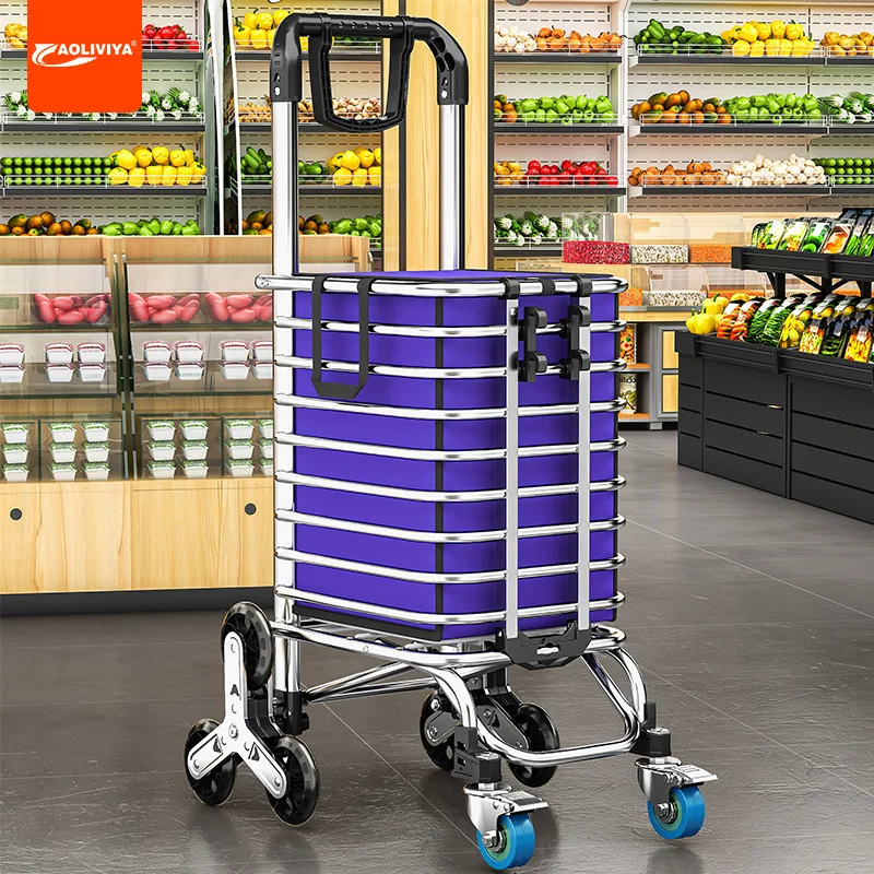 AOLIVIYA Food Shopping Cart Portable Shopping Cart Climbing Hand Cart Folding Light Trolley Household Elderly Food Trailer