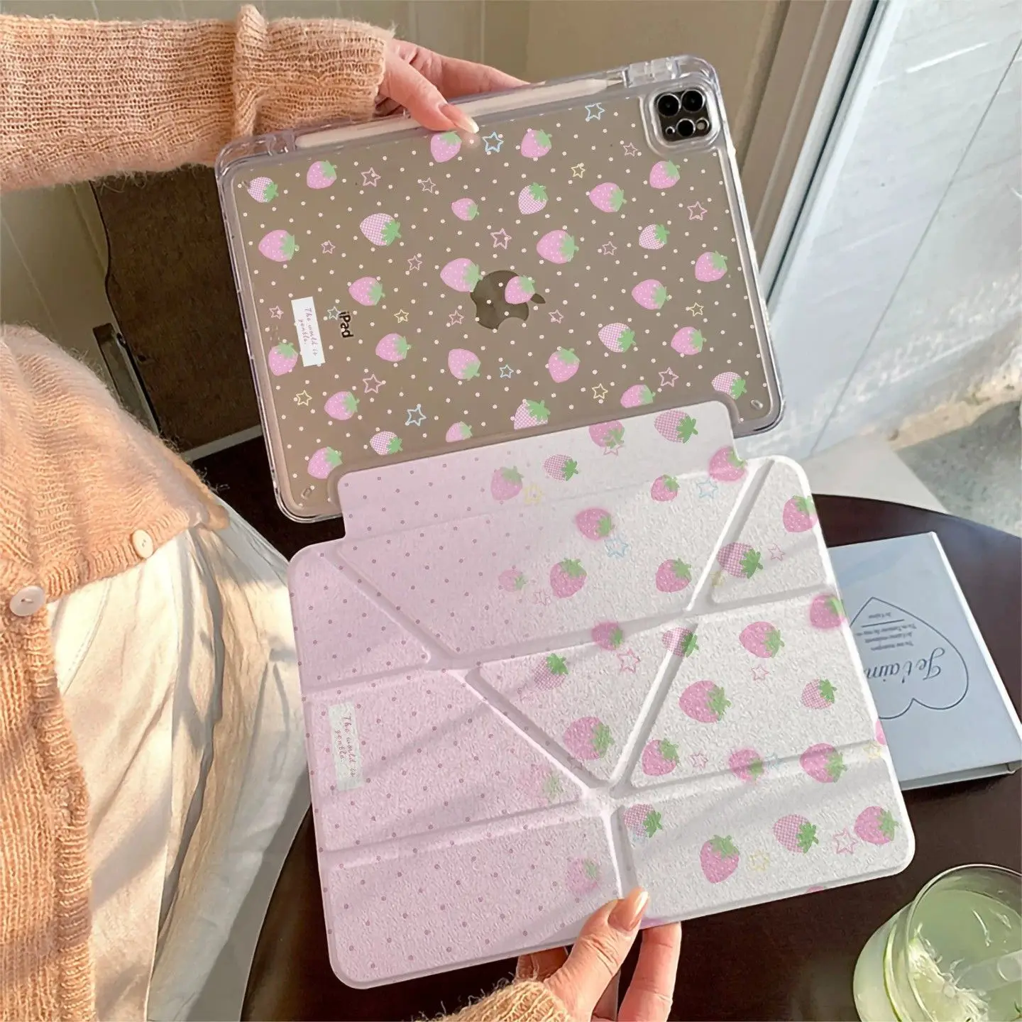 Polka Dots Strawberry Y-fold Flip Cover For iPad 10th 11th Gen 7/8/9 10.2'' Case For Air 4 5 6 7 11 Air 2 9.7 Pro 11 Mini 6 7