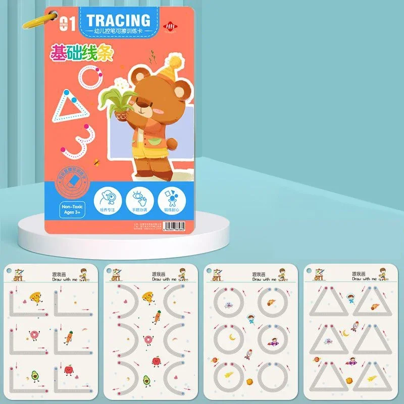 32 Page Pen Control Training Early Childhood Exercise Book Tracing Workbook Montessori Books Reusable Calligraphy Copybook