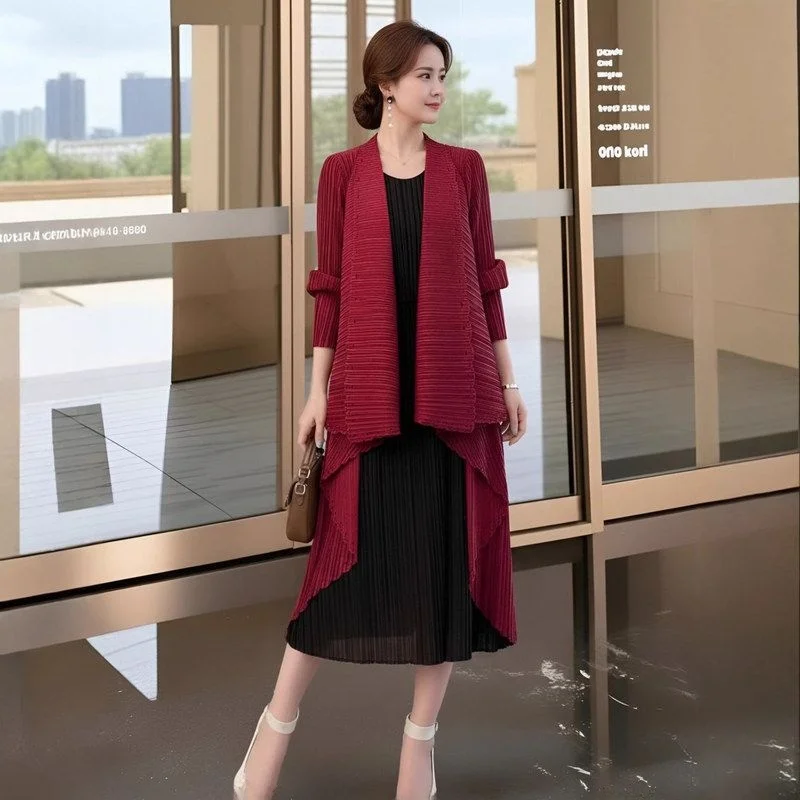 Long Lightweight Women's Coat Windbreaker Fashionable Loose Fit Meat Concealing Commute Style Korean Version Pleated Polyeste...
