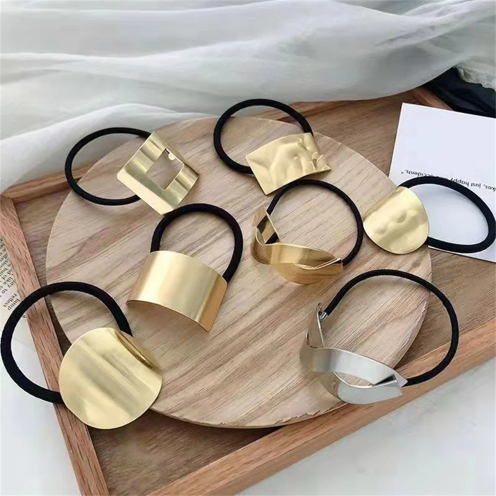 Fashion Metal Golden Hair Band For Women Girls Geometry Elastic Hair Ropes Handmade Hair Tie Head Band Hair Scrunchies Ornaments