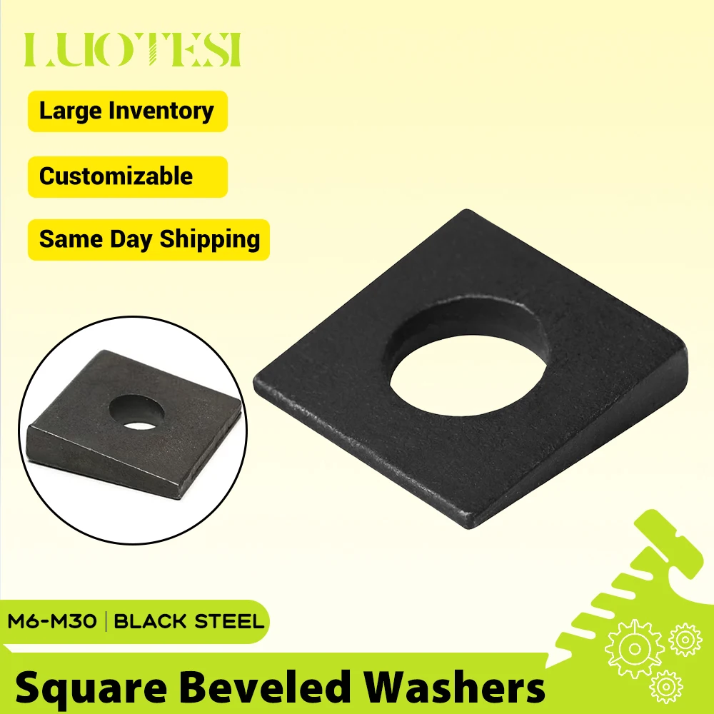 Square Taper Washer Black Carbon Steel M6 M8 M10 M12 M14 M16 M18 M20-M30 Square Beveled Washer for Square Diagonal Gasket I-Beam