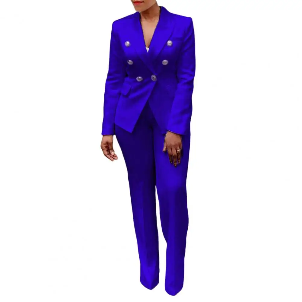 

2Pcs/Set Office Blazer Pants Set Long Sleeves Suit Jacket Pants Set Formal Pure Color Lapel Lady Blazer Trousers Suit