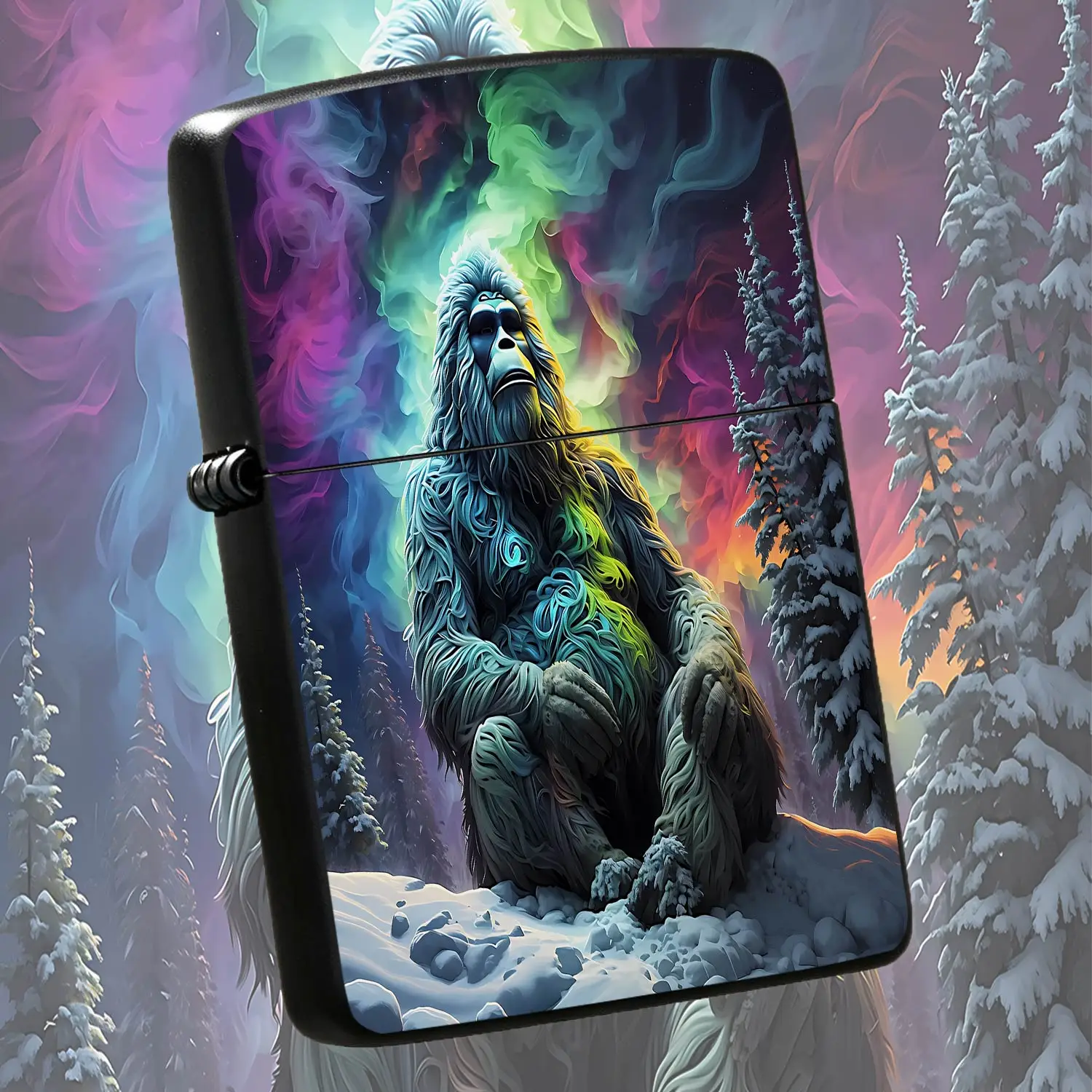 Fantasyyeti Themed Lighter, Psychedelic Snowy Sasquatch Art Pattern Portable Ignition Device, Creative Stylish Decorative Ignition Accessory For Outdoor Camping, Daily Carry, Holiday Gifting, Multi-Scene Cool Unique Pra A Humorous And Inter