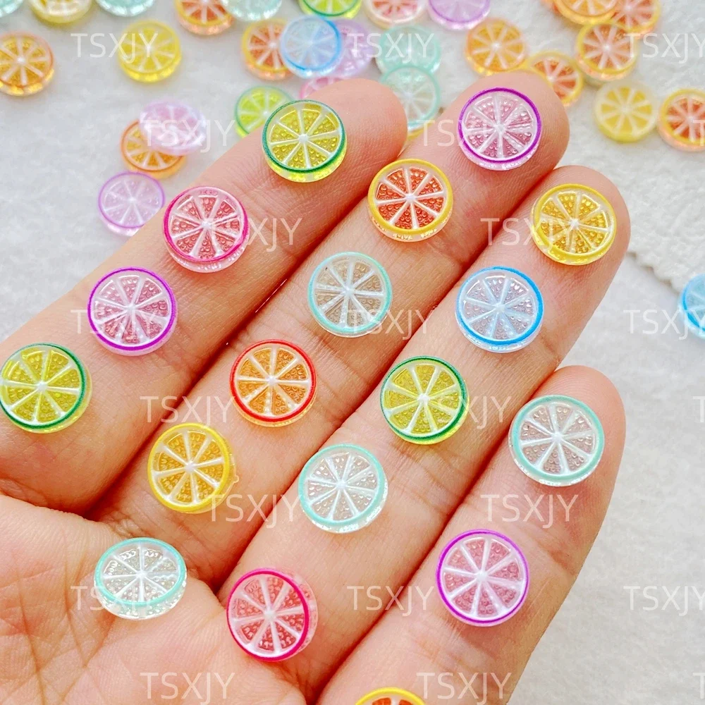 50 pçs resina mini brilhante colorido fatias de limão arte do prego parte traseira plana pedra apliques diy encantos de natal scrapbook decoração artesanato