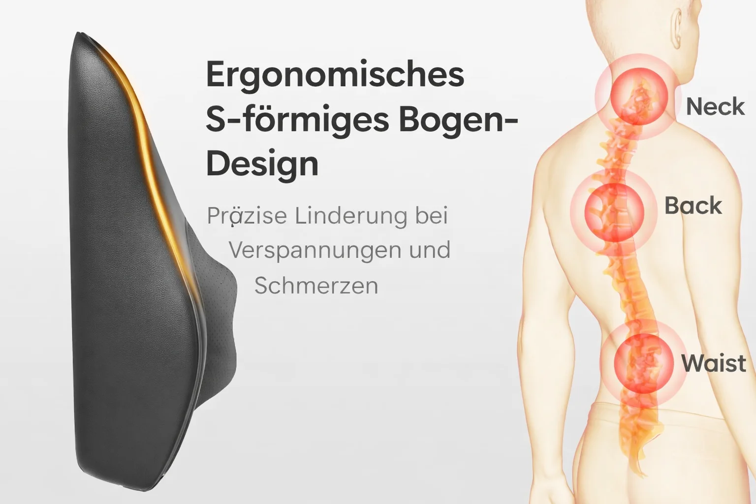 Elektrisches Massage-Nackenkissen, Shiatsu-Kopf, 3-Gang-Einstellung, Körper, Rücken, Taille, Massagegerät, Auto mit Heizung, vibrierende Massage, Entspannung – Detail 3