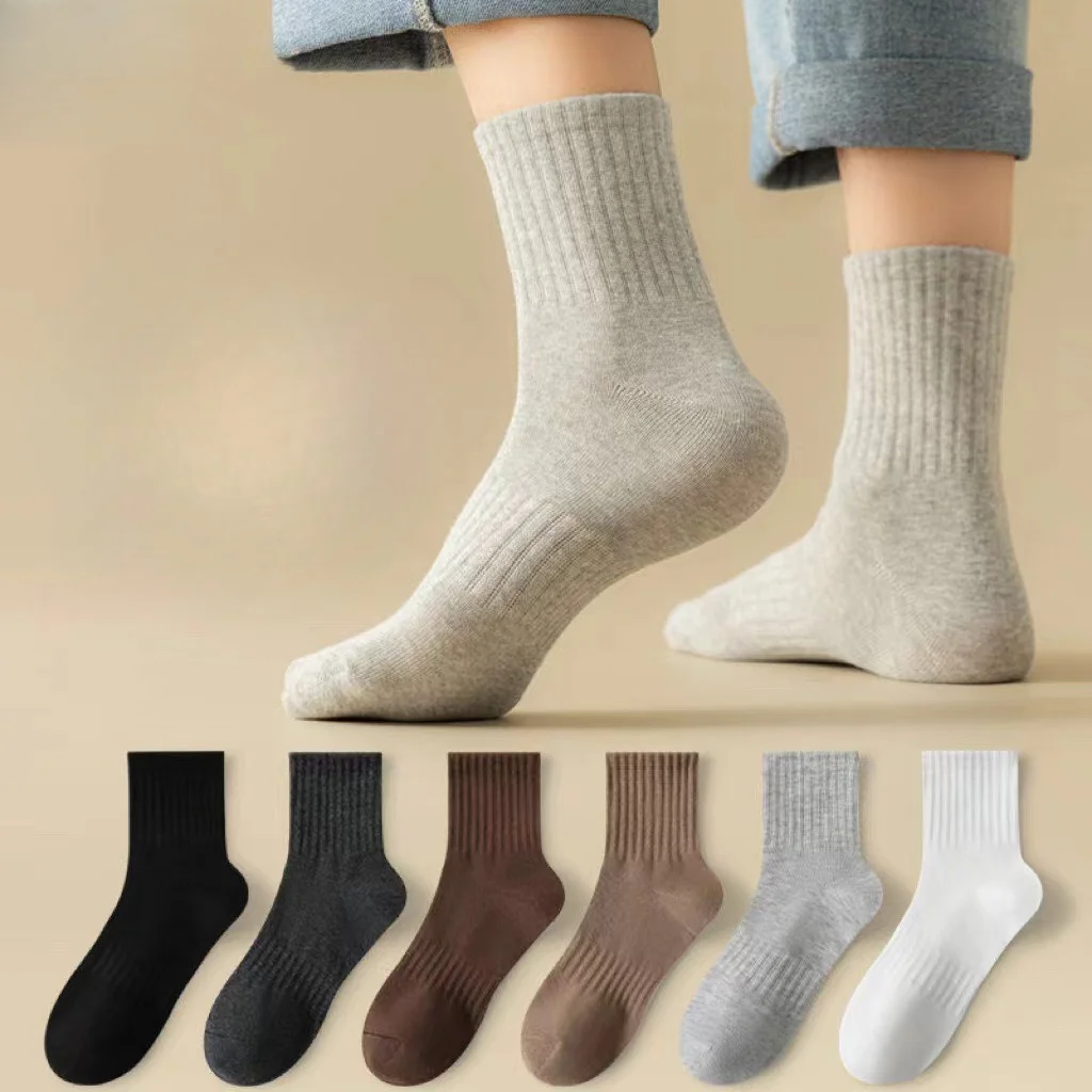 

6 пар мужских носков средней длины на все сезоны, недорогие, уютные, вязаные, повседневные белые носки для мужчин, оптом, трикотажные изделия