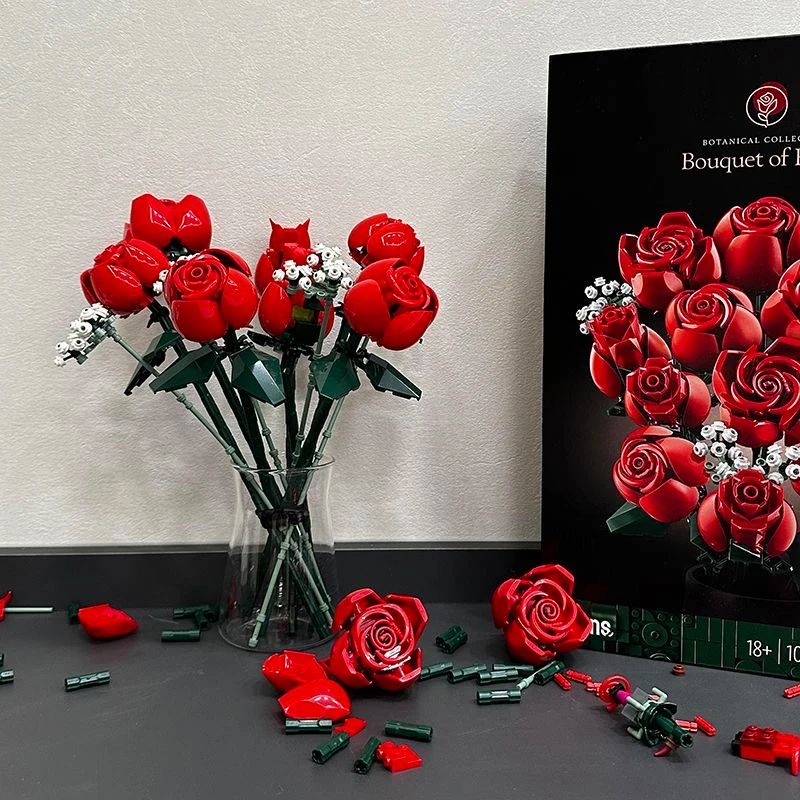 

DIY Bouquet Building Blocks Red Rose Orchid Plant Plant Flower Model Moc Building Block Ornaments Toy for Valentine Girls Gifts