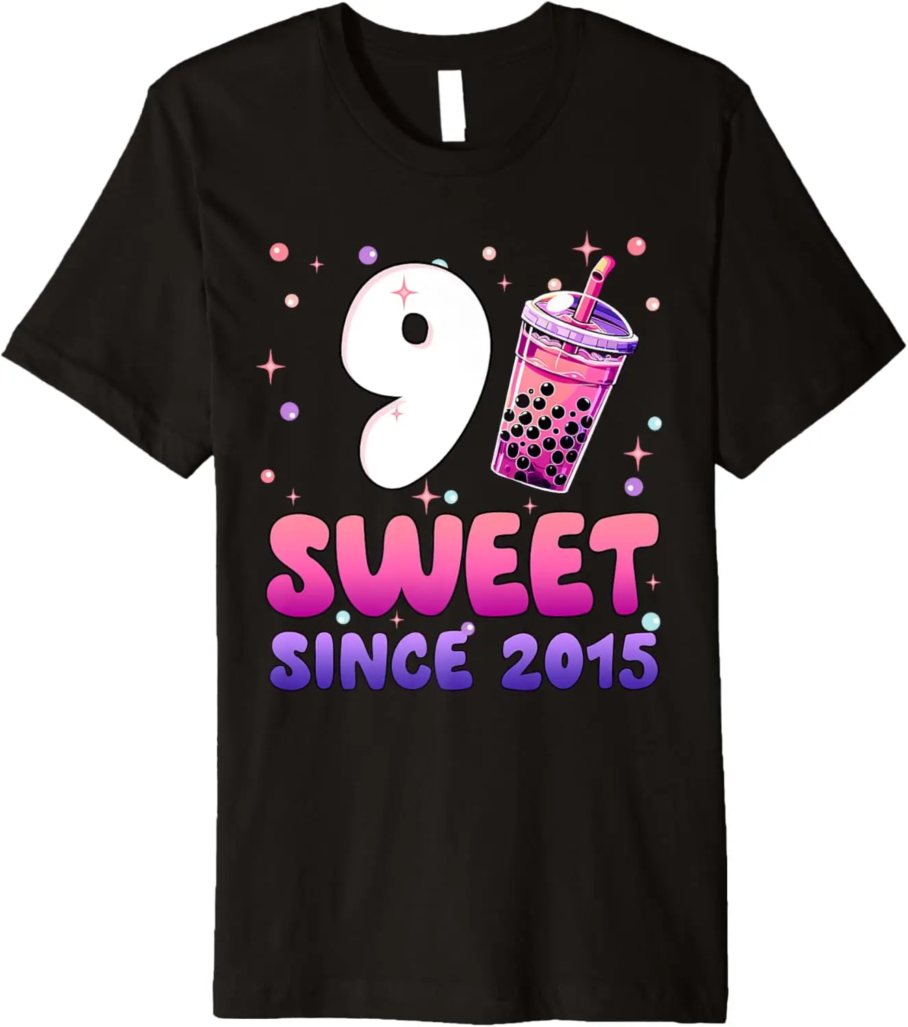 

Рубашка на 9-й день рождения, футболка премиум-класса с рисунком Bubble Boba Tea для 9-летней девушки