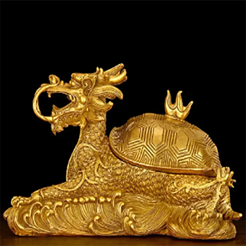 

Copper Statue Pure copper Dragon Tortoise's fortune ornament, Fengshui Dragon Tortoise's open cover ashtray ornament,