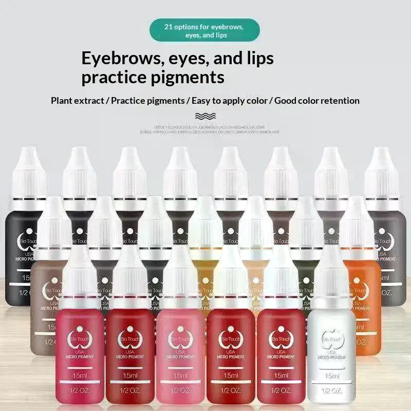 Conjunto de Tinta para Tatuagem Profissional de 15ml, Maquiagem Permanente para Sobrancelhas, Lábios e Delineador, Pigmento para Microblading, Suprimento de Arte Corporal