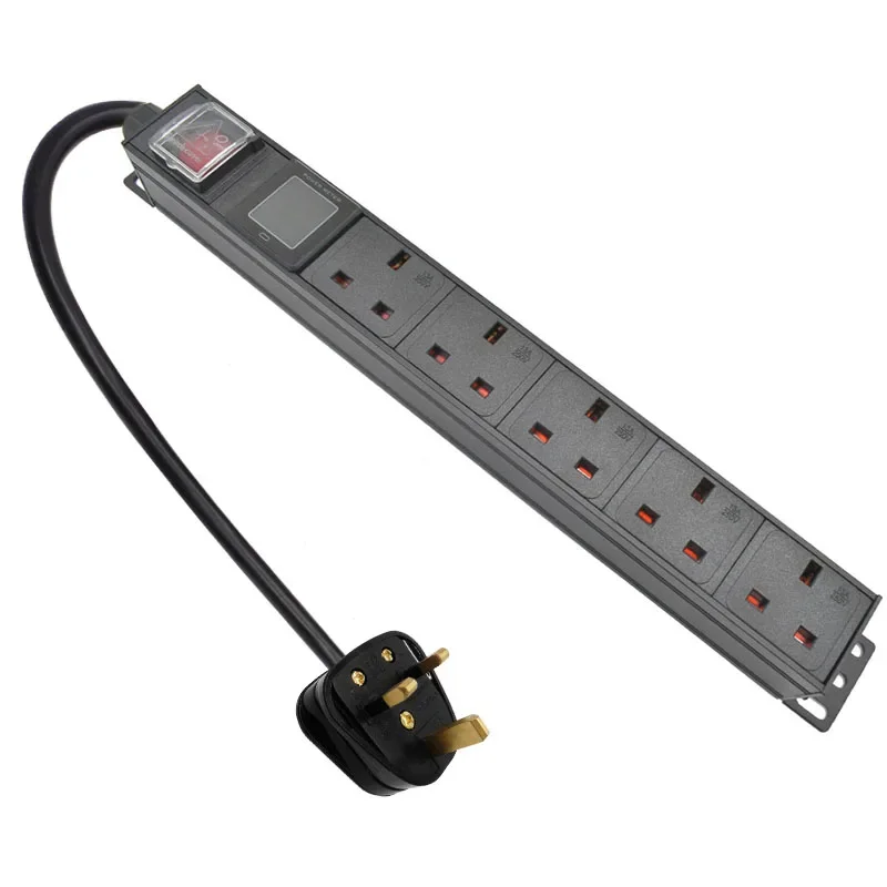 

PDU Power Strip Network Cabinet Rack UK Adapter output 5 Way socket and 13A 3500W Aluminum alloy shell 2m Extension Cord