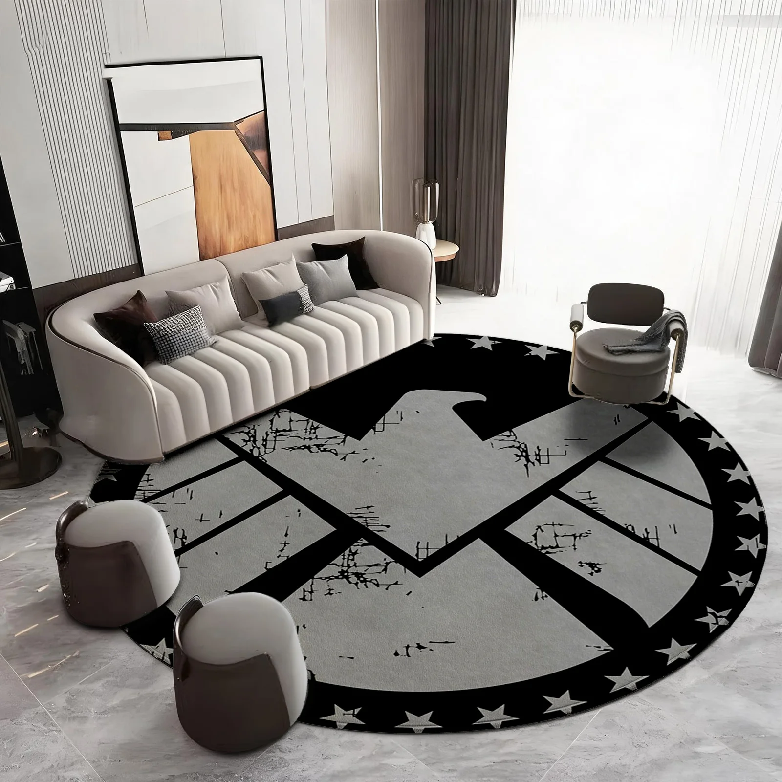 Round Abstract Geometric Area Rug Modern Living Room Floor Mat Contemporary Style Decor Carpet Cushion Sofa Hallway Accent Matti